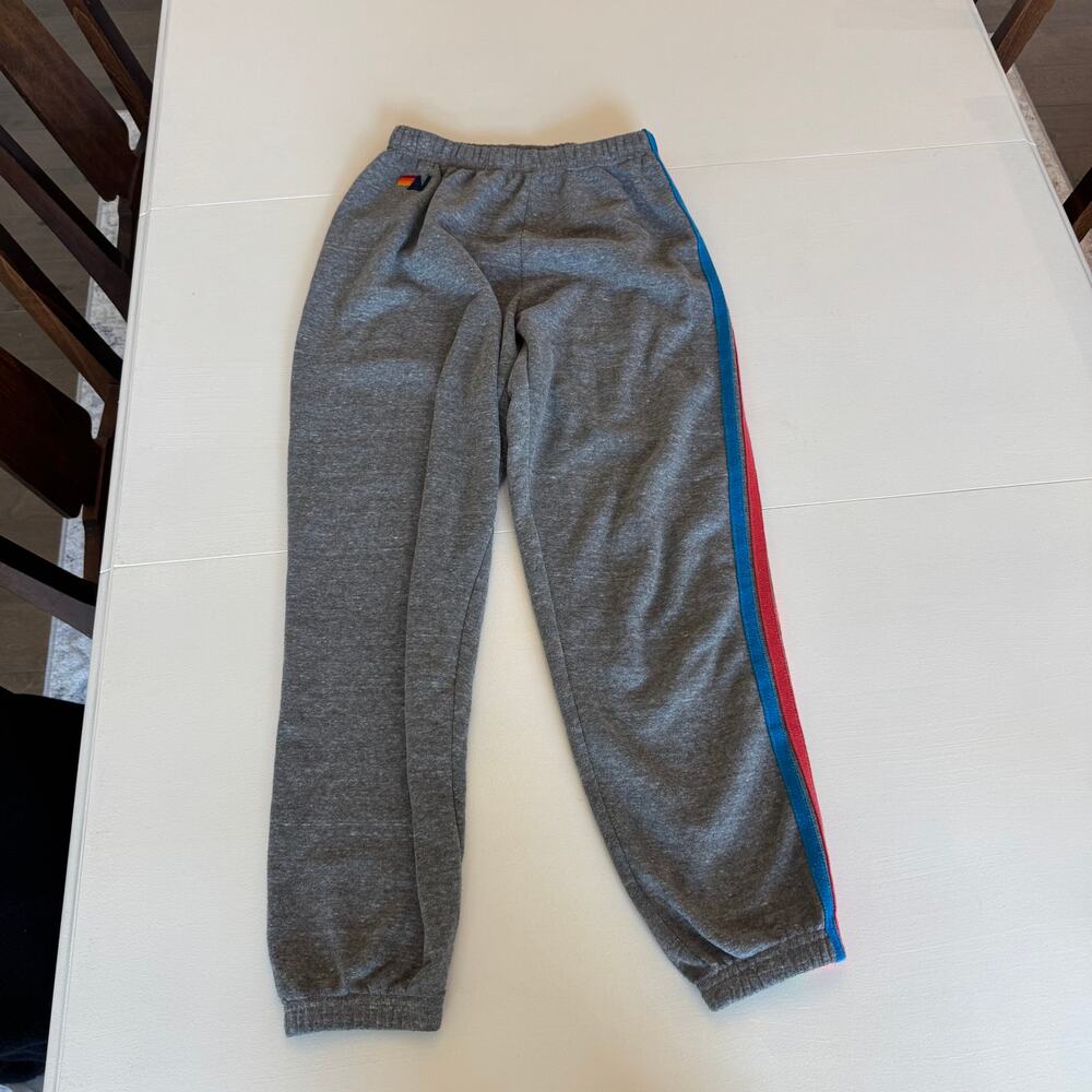 Aviator Nation 5 Stripe Sweatpants Joggers Heather Gray Size Small Rainbow